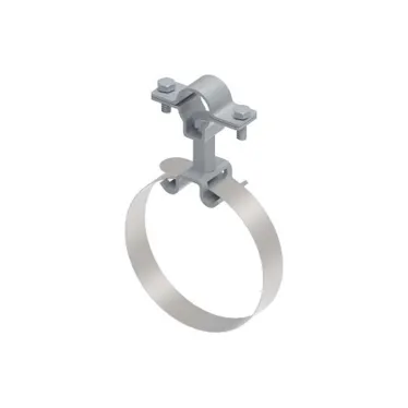 Трубный зажим с хомутом D-100 мм, для крепления (методом натяжения) держателей токоотводов высокого напряжения HVI. Материал - нержавеющая сталь.