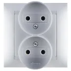 Розетка двойная 2Р, 16А, 250В, винтовой зажим, алюминий