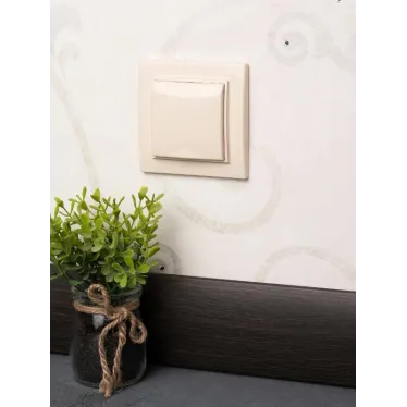 Розетка одноместная СП с заземлением Минск с крышкой 16А бежевая с защитными шторками