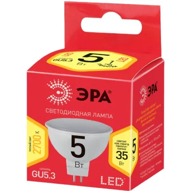 Лампа светодиодная ECO LED MR16-5W-827-GU5.3 (диод, софит, 5Вт, тепл, GU5.3) (10/100/4000)