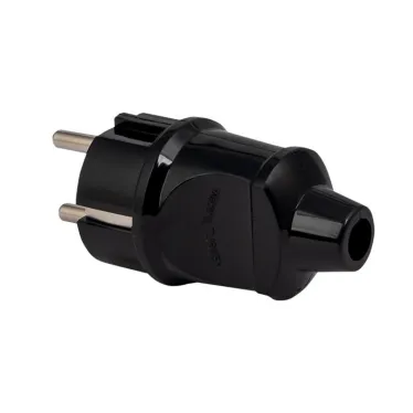 Вилка прямая усиленная с заземлением черная 16А 250В Proxima