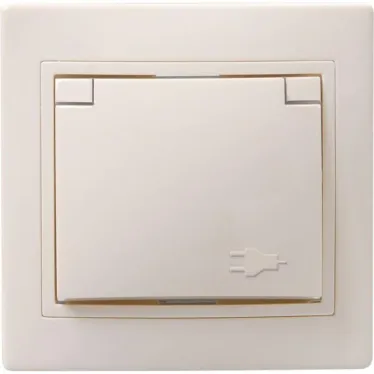 КВАРТА Розетка с заземлением сошторками с крышкой 16А кремовый