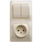 Блок: розетка + выключатель двухклавишный бежевый