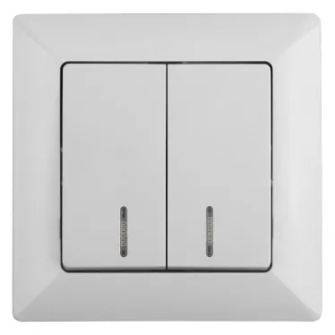 Выключатель Intro Solo 4-105-01 двухклавишный с подсветкой, 10А-250В, IP20, СУ, белый