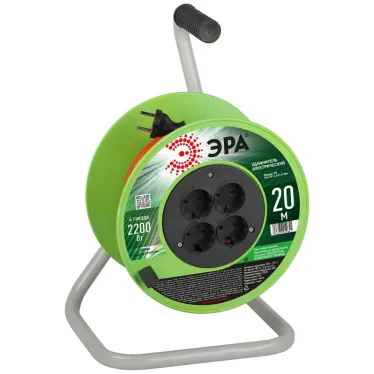 Удлинитель силовой RP-4-2x1.0-20m на пластиковой катушке без заземления 4 розетки 20м ПВС 2х1мм2