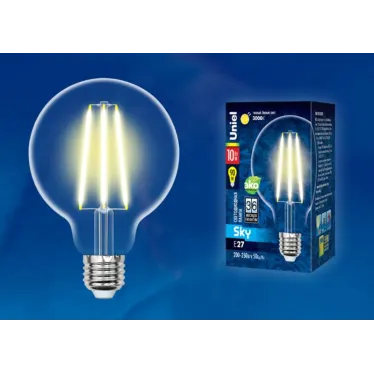 Лампа светодиодная. Форма ''шар'', прозрачная. Sky. Теплый (3000K). Картон