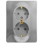 GLOSSA Розетка двойная с заземлением со шторками в сборе алюминий
