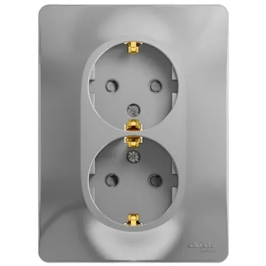GLOSSA Розетка двойная с заземлением со шторками в сборе алюминий