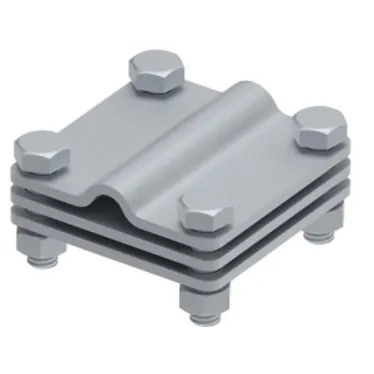 Соединитель крестовой 65х65 для параллельного, крестового и Т-образного соединения прутка диаметром 6-10 мм/полосы до 40 мм. С разделительной пластиной. Монтаж с помощью 4 винтов с шестигранной головкой M8X25 и 4 шестигранных гаек M8. Материал -