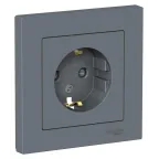 Розетка ATLASDESIGN с заземлением со шторками 16А в сборе грифель