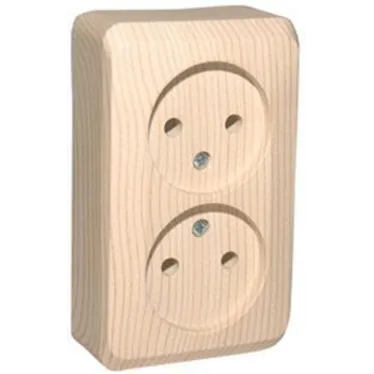 ЭТЮД Розетка двойная наружная без заземления без шторок Сосна