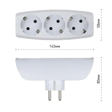 Тройник 3гн, c заземл, со шторками (белый) (10/60/960) SP-3e-W