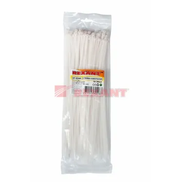 Хомут-стяжка кабельная нейлоновая 300x3,6 мм, белая, упаковка 100 шт, REXANT