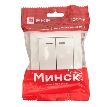 Выключатель Минск двухклавишный СП с индикатором 10А белый