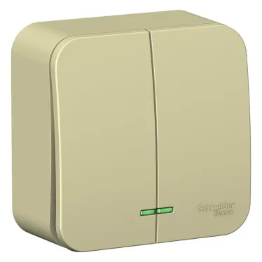 Выключатель BLANCA открытой установки двухклавишный (cх.5) с изолирующей пластиной и подсветкой, 10А, 250B, бежевый