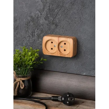 Розетка 2-местная ОП Минск 10А без заземления светлое дерево