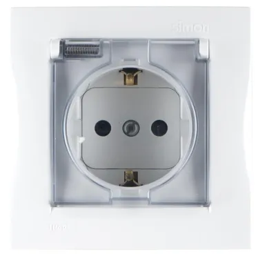 15 Розетка 2Р+Е Schuko 16А 250В IP44 со шторками с крышкой винтовой зажим белая