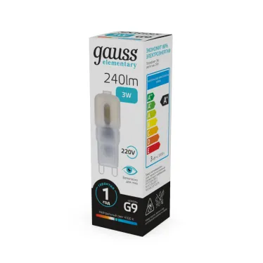 Лампа светодиодная Elementary G9 AC220-240V 3W 240lm 4100K пластик LED 1/10/200 | 14923 | Gauss
