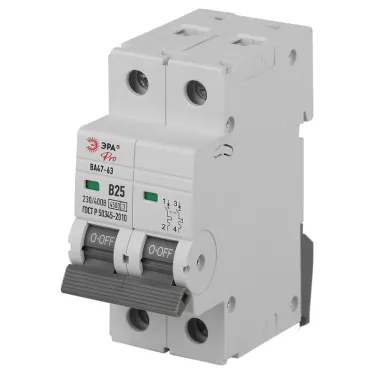 Выключатель автоматический ВА47-63 2P 25А кривая B 4,5кА PRO VA63-2P25B4.5 ЭРА