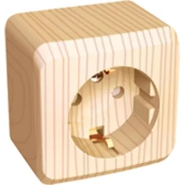 ЭТЮД Розетка наружная с заземлением со шторками сосна