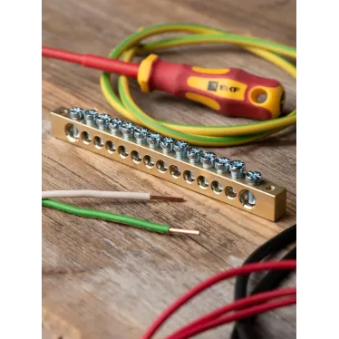 Шина нулевая 8х12мм 125А 14 отверстий крепеж по краям латунь PROxima