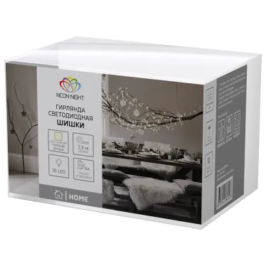 Гирлянда светодиодная Шишки 1,5 м, 10 LED, прозрачный ПВХ, цвет свечения теплый белый, 2 х АА (батарейки не в комплекте) | 303-098 | NEON-NIGHT