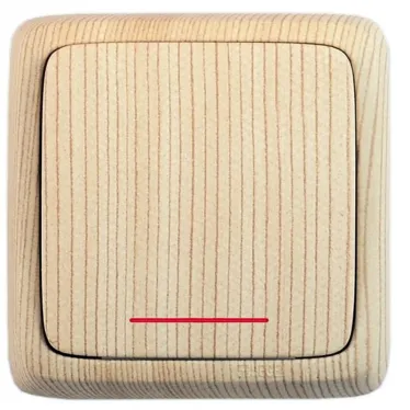 Переключатель одноклавишный наружный с изоляционной пластиной с индикацией сосна 10А