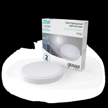 Светильник светодиодный ДБП 20 Вт 1520 лм 4000К AC 220В Белый IP40 круг D180х33мм Пластик ЖКХ HALL Gauss