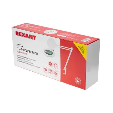 Лупа на струбцине , круглая, 5D, с подсветкой 108 LED, белая | 31-0503 | REXANT