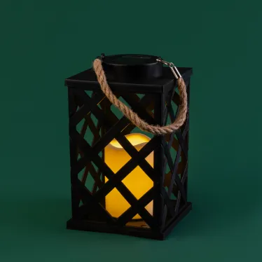 Декоративный фонарь на солнечной батарее 14х14х24 см, черный плетеный корпус, теплый белый цвет свечения | 501-145 | NEON-NIGHT