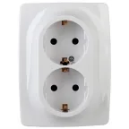 Розетка 2X2P+E Schuko со шторками , 16А-250В, Эра12, Al+Cu белый, 12А-2008-01