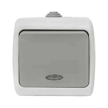 Выключатель 1-клавишный с индикатором 10А Мурманск серый