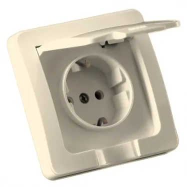 Розетка скрытая с заземлением со шторками IP44 слоновая кость