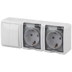 Блок две розетки+выключатель двойной IP54, 16A(10AX)-250В, ОУ, Эра Эксперт, белый, 11-7404-01