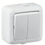 Выключатель двухклавишный наружный белый 16А IP44 16А
