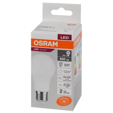 Лампа светодиодная LED 10 Вт E27 4000К 800Лм груша 220 В (замена 75Вт) OSRAM