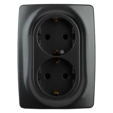 Розетка 2X2P+E Schuko, 16A-250В, Эра12, антрацит, 12-2106-05