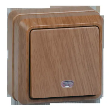 ОКТАВА Выключатель одноклавишный наружный дуб с индикацией
