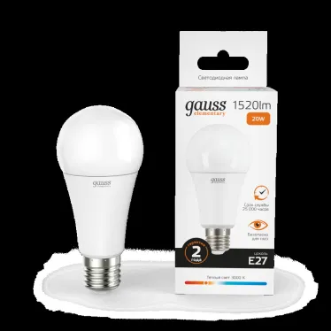 Лампа светодиодная LED 20 Вт 1520 лм 3000К А60 груша теплый E27 AC 220В Elementary Gauss