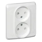 ЭТЮД Розетка двойная скрытая без заземления со шторками белая