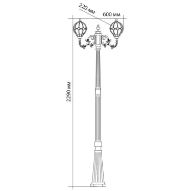 Светильник НТУ-2х60w столб-2.29м Е27 IP44 черное золото
