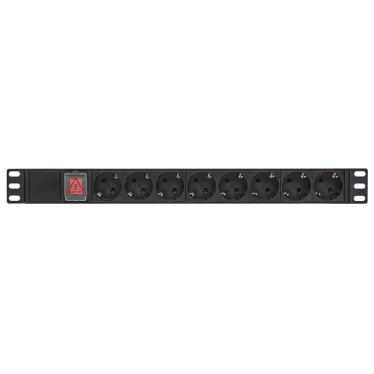 Блок розеток PDU TERACOM PRO 19'' 1U 10А/250В 8 розеток Schuko с выключателем без шнура питания входной разъем C14 корпус алюминий черный
