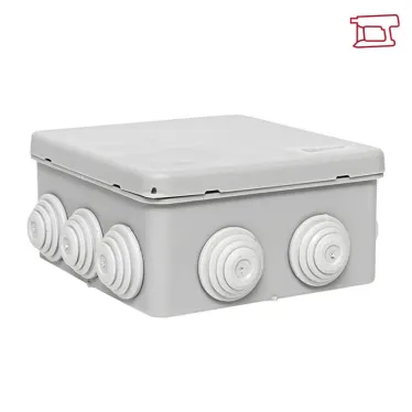 Коробка распределительная КМР-030-014 с крышкой (100х100х50) для прямого монтажа, 10 мембр. вводов серая IP55 розн. стикер EKF