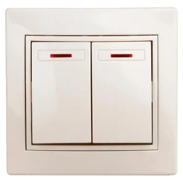 Выключатель Intro Plano 1-105-02 двухклавишный с подсветкой, 10А-250В, IP20, СУ, слоновая кость