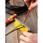 Шина 0 N (6х9мм) 14 отверстий латунь желтый изолятор на DIN-рейку PROxima