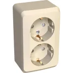ЭТЮД Розетка двойная наружная с заземлением со шторками бежевая