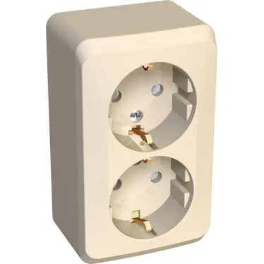 ЭТЮД Розетка двойная наружная с заземлением со шторками бежевая