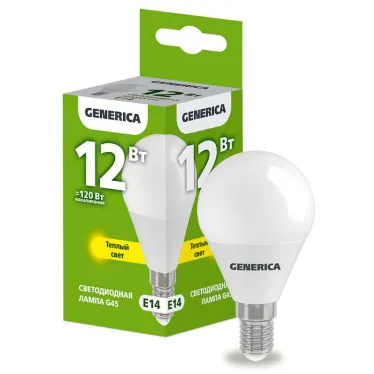 Лампа светодиодная G45 шар 12Вт 230В 3000К E14 GENERICA