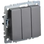 BRITE Выключатель трехклавишный 10А ВС10-3-0-БрС сталь