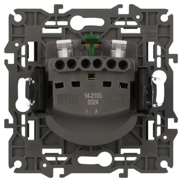 Розетка 2P+E Schuko со шторками с крышкой, 16А-250В, Эра Elegance, антрацит, 14-2103-05